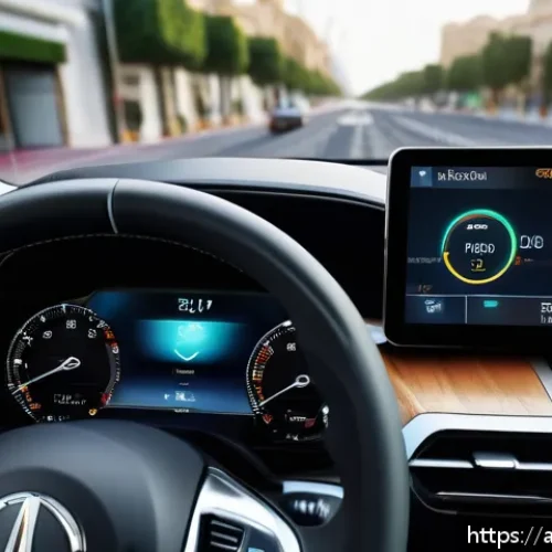 Home 15 하이브리드 차량을 위한 필수 액세서리 - A sleek hybrid car dashboard featuring a modern digital fuel consumption monitor displaying real-tim...