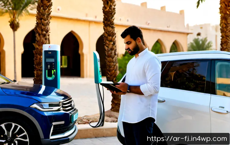 Home 15 하이브리드 차량의 연비 정보 제공 사이트 - Photorealistic modern hybrid SUV parked beside a sunlit electric charging station in an upscale Gulf...